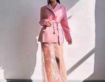 Комплект: піджак + блуза з баской + мереживна спідниця-шорти  | PUSHKA SHOP