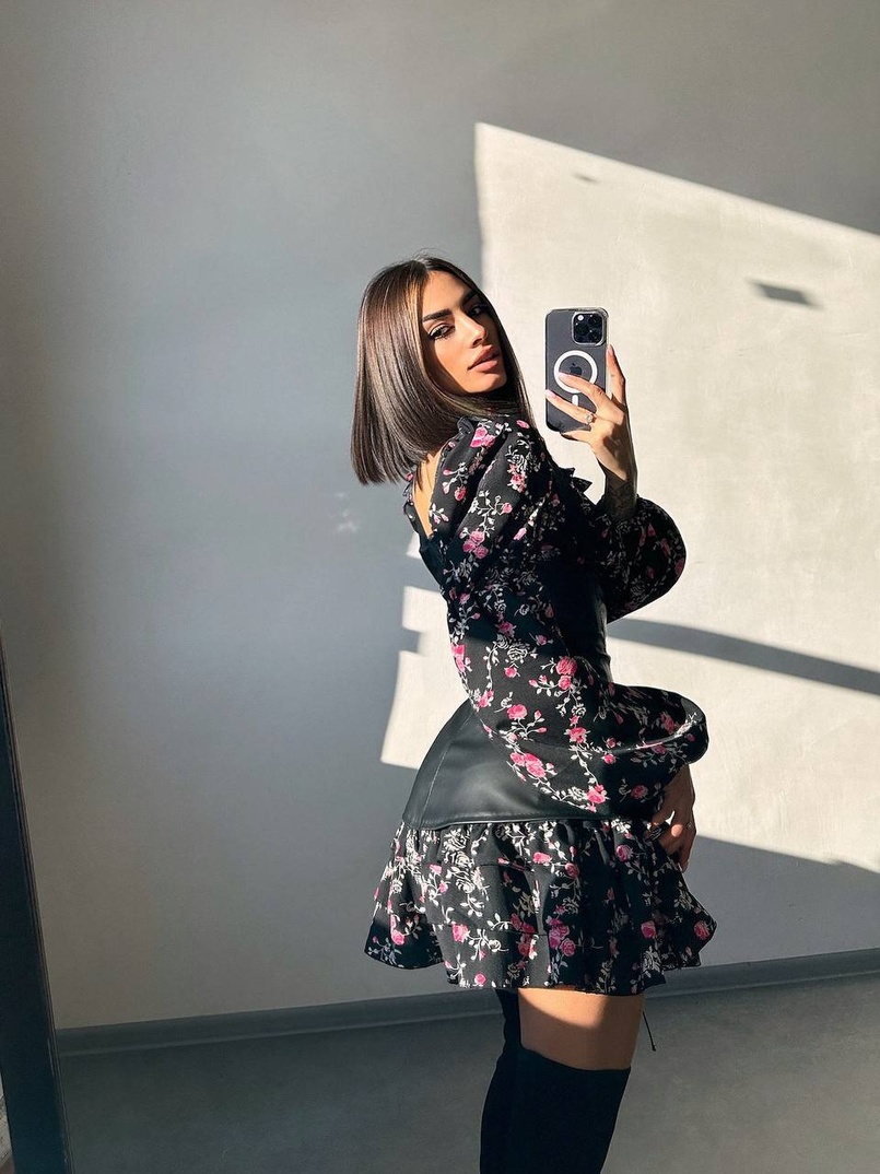 Комплект: сукня з квітковим принтом + корсет з еко-шкіри Комплект: сукня з квітковим принтом + корсет з еко-шкіри | PUSHKA SHOP