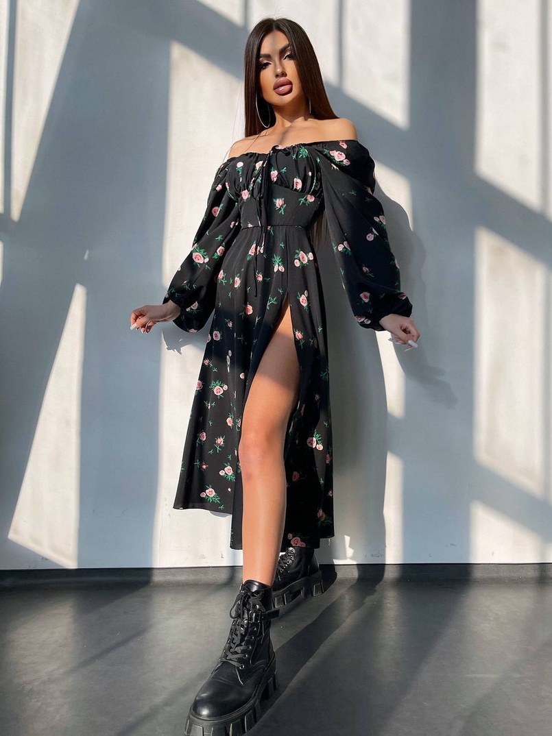 Сукня міді з квітковим принтом  | PUSHKA SHOP