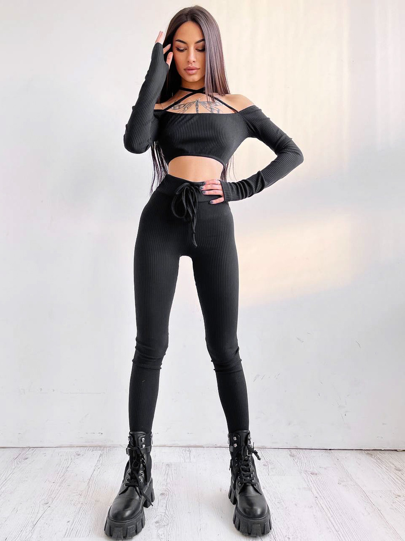 Трикотажный комплект: топ с завязками + леггинсы  | PUSHKA SHOP