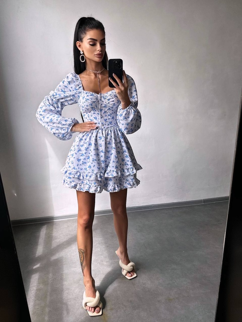 Сукня з квітковим принтом з воланами на ґудзиках  Сукня з квітковим принтом з воланами на ґудзиках  | PUSHKA SHOP