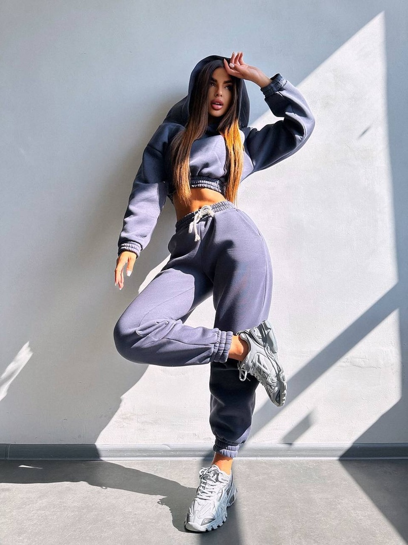 Базовий костюм на флісі з об'ємними капюшоном | PUSHKA SHOP