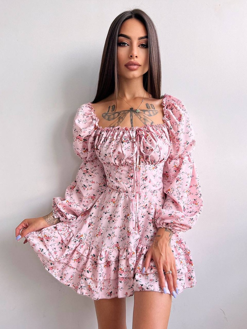 Квіткова сукня на ґудзиках з воланами Квіткова сукня на ґудзиках з воланами | PUSHKA SHOP
