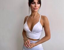 Комплект: топ з філіжанками + спідниця декорована бахромою зі страз  | PUSHKA SHOP