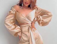 Шелковый комплект: топ с завязками на талии + юбка миди с разрезом  | PUSHKA SHOP