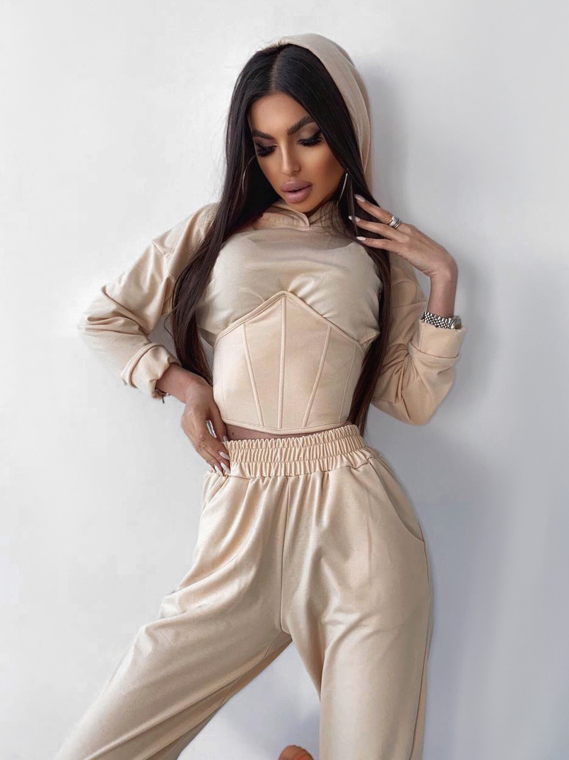 Костюм: укорочённое худи с корсетом+ джоггеры  Костюм: укорочённое худи с корсетом+ джоггеры  | PUSHKA SHOP