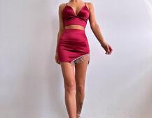 Комплект: топ з філіжанками + спідниця декорована бахромою зі страз  | PUSHKA SHOP