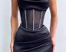 Комплект: корсет, декорований стразами + спідниця міні з драпіруванням   Комплект: корсет, декорований стразами + спідниця міні з драпіруванням   | PUSHKA SHOP