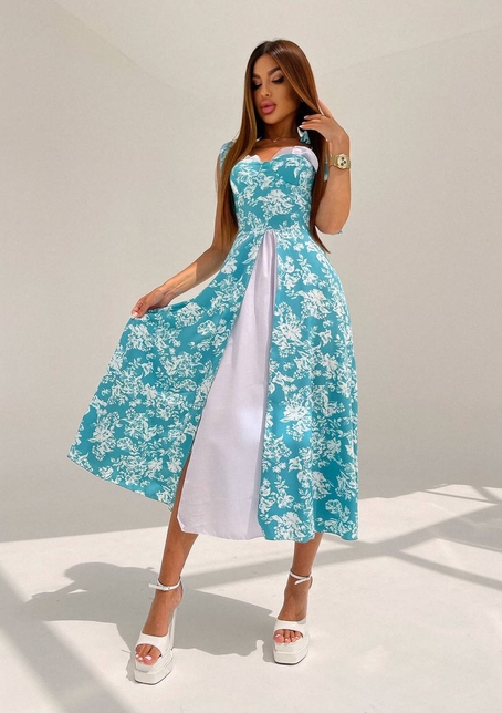 Сукня міді з чашечками в квітковий принт  | PUSHKA SHOP