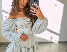 Блискуча сукня з воланами та шнурівкою на спинці | PUSHKA SHOP