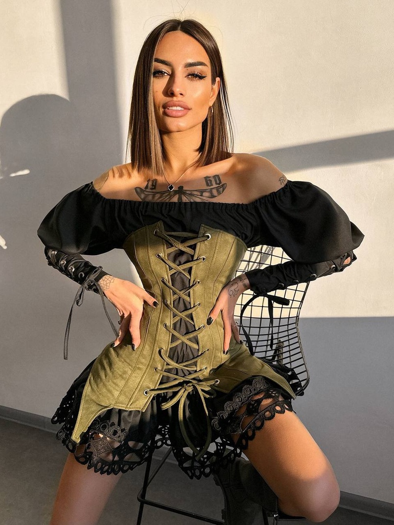 Комплект: сукня декорована мереживом + корсет Комплект: сукня декорована мереживом + корсет | PUSHKA SHOP