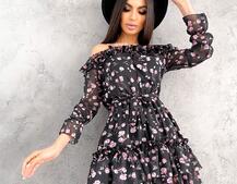 Шифоновое платье с рюшами на подкладке с корсетом Шифоновое платье с рюшами на подкладке с корсетом | PUSHKA SHOP