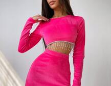 Оксамитовий комплект, декорований бахромою зі страз Оксамитовий комплект, декорований бахромою зі страз | PUSHKA SHOP