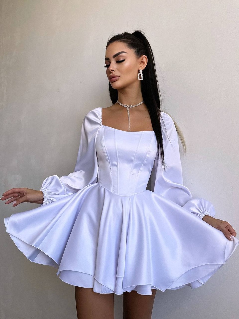 Атласна корсетна сукня з пишною подвійною спідницею та об‘ємними рукавами Атласна корсетна сукня з пишною подвійною спідницею та об‘ємними рукавами | PUSHKA SHOP