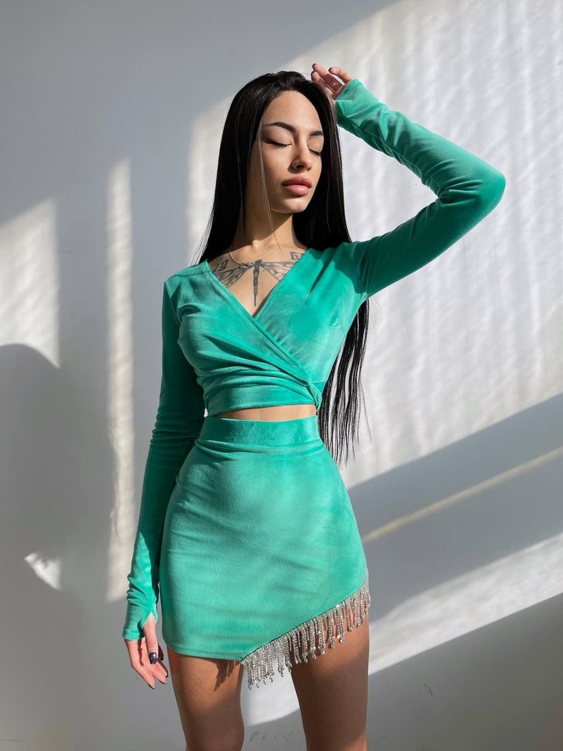 Оксамитовий комплект, декорований бахромою зі страз | PUSHKA SHOP