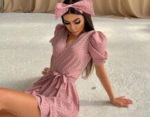 Милое платье в горошек с оборками + повязка на голову с бантом Милое платье в горошек с оборками + повязка на голову с бантом | PUSHKA SHOP