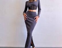 Трикотажний комплект: топ з елементами корсету та спідниця з розрізами Трикотажний комплект: топ з елементами корсету та спідниця з розрізами | PUSHKA SHOP