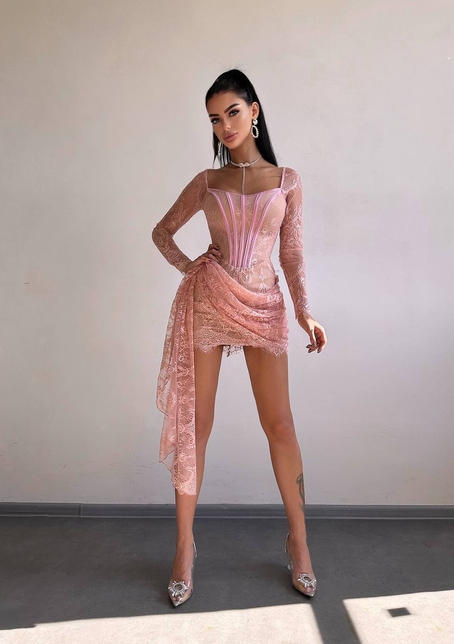 Мереживна сукня міні зі шлейфом Мереживна сукня міні зі шлейфом | PUSHKA SHOP