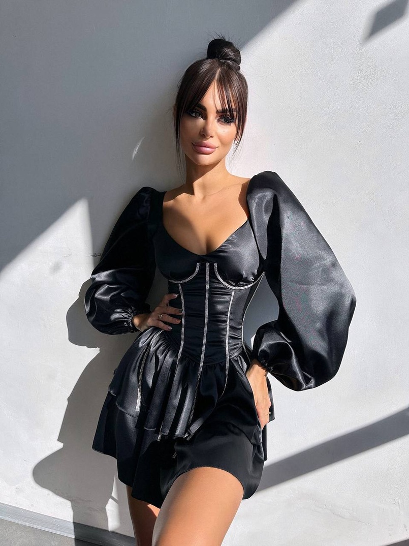 Сукня з корсетом, декорованим стразами  Ручна робота  | PUSHKA SHOP