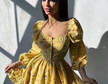 Лялькова сукня з пишною спідницею та корсетним верхом з ніжним квітковим принтом  | PUSHKA SHOP