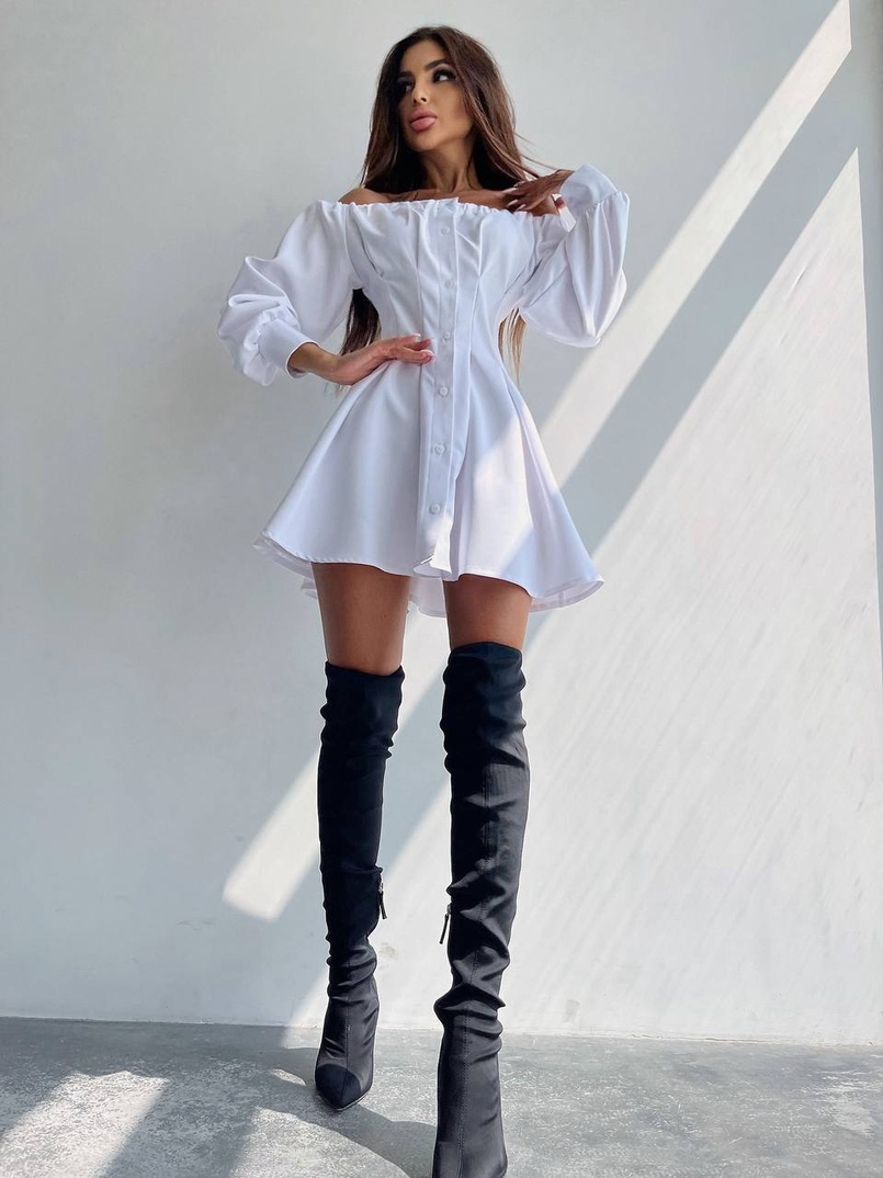 Приталена сукня-сорочка на плічках з корсетом з еко-шкіри | PUSHKA SHOP