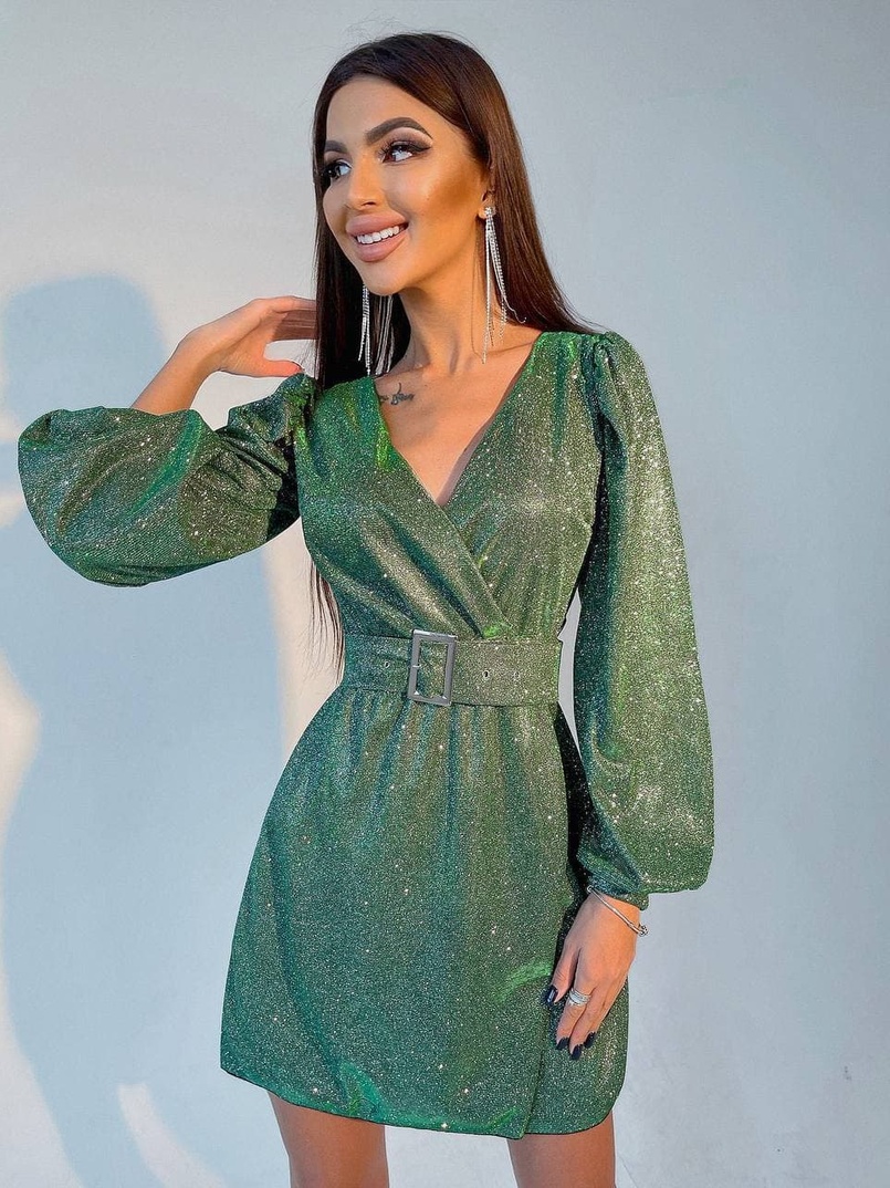 Блестящее платье с широким поясом   Блестящее платье с широким поясом   | PUSHKA SHOP