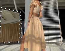 Комплект из хлопка: топ с завязками на груди + юбка-миди с разрезом Комплект из хлопка: топ с завязками на груди + юбка-миди с разрезом | PUSHKA SHOP