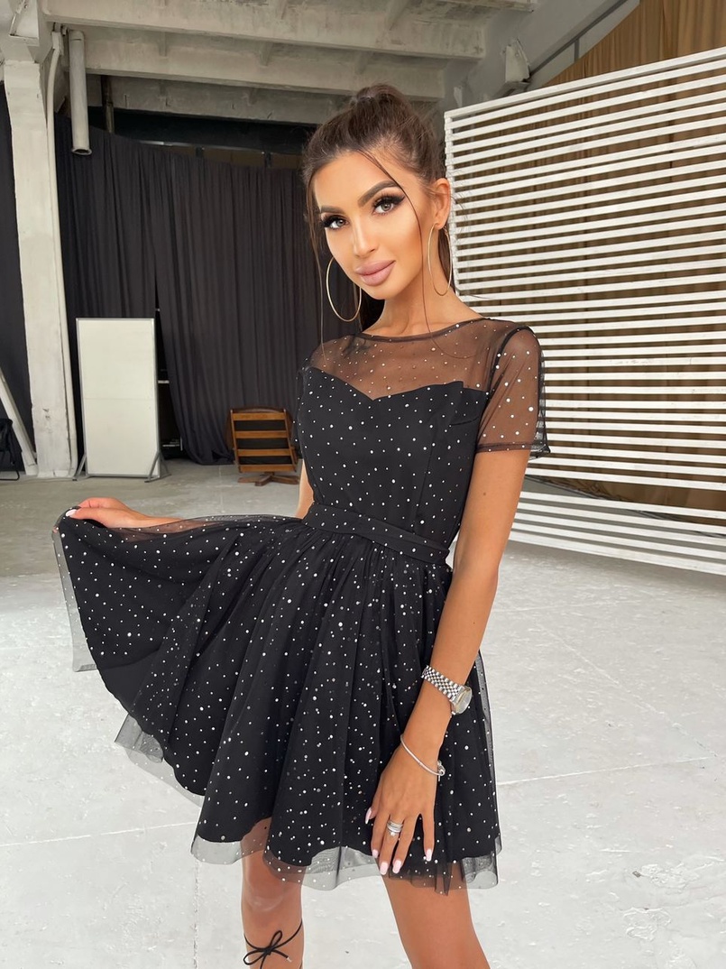 Платье-мини  с голографическими  блестками | PUSHKA SHOP