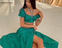 Комплект из хлопка: топ с завязками на груди + юбка-миди с разрезом Комплект из хлопка: топ с завязками на груди + юбка-миди с разрезом | PUSHKA SHOP