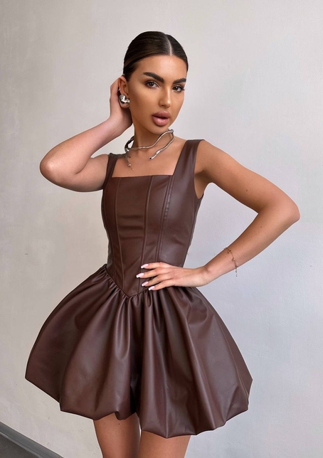 Корсетна сукня з еко-шкіри зі спідницею-балоном | PUSHKA SHOP