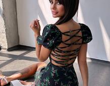 Сукня- міні у квітковий принт зі шнурівкою на спинці  Сукня- міні у квітковий принт зі шнурівкою на спинці  | PUSHKA SHOP