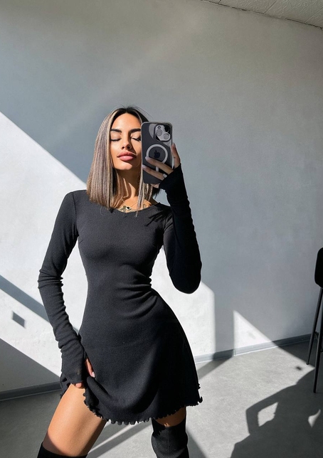 Трикотажна сукня міні  зі шнурівкою на спинці    | PUSHKA SHOP