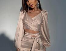 Атласний комплект, декорований бахромою зі страз Атласний комплект, декорований бахромою зі страз | PUSHKA SHOP