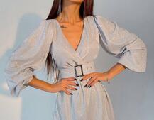 Блестящее платье с широким поясом   | PUSHKA SHOP
