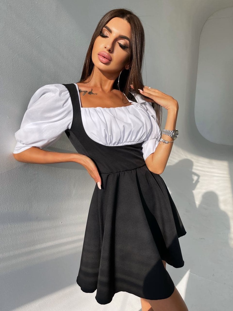 Платье с объемными рукавами из хлопка Платье с объемными рукавами из хлопка | PUSHKA SHOP