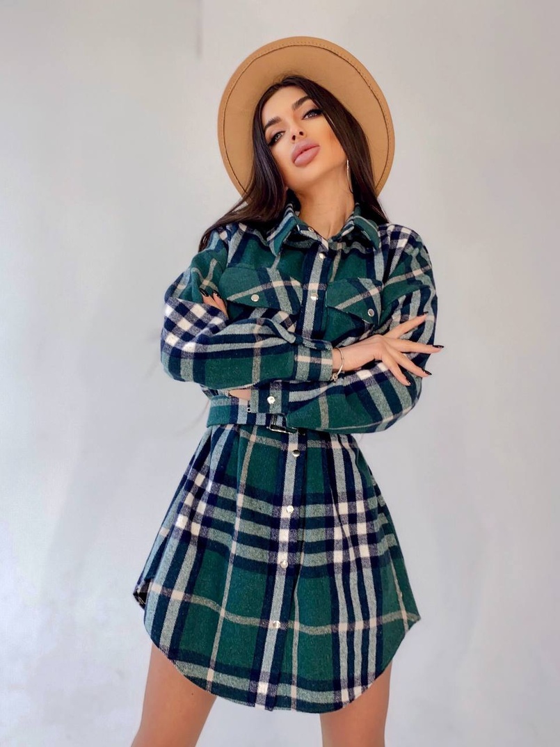 Кашемировое платье-рубашка в клетку | PUSHKA SHOP