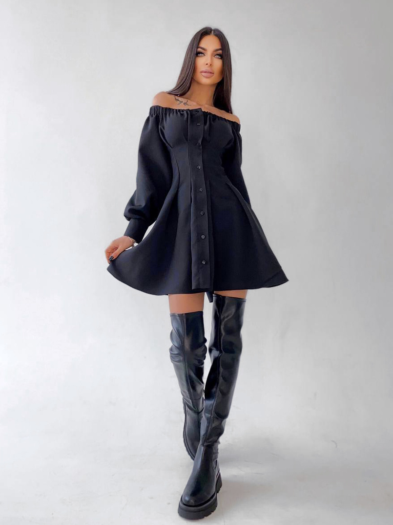 Приталенное платье-рубашка на плечиках с корсетом из эко-кожи Приталенное платье-рубашка на плечиках с корсетом из эко-кожи | PUSHKA SHOP