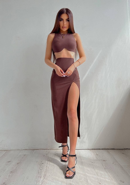 Комплект: топ с чашечками с эффектом push up + юбка миди с разрезом  | PUSHKA SHOP