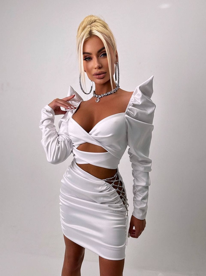 Сукня міні з драпіруванням, декорована стразами  | PUSHKA SHOP