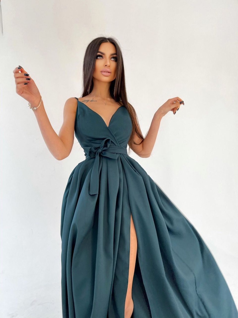 Платье макси с разрезом на юбке и запахом на груди   | PUSHKA SHOP