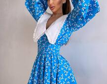 Сукня з коміром та об'ємними рукавами з широким поясом | PUSHKA SHOP