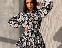 Сукня міні на гудзиках,декорована мереживом  | PUSHKA SHOP