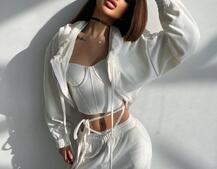 Велюровий комплект трійка: кофта + корсет з чашечками + джогери  | PUSHKA SHOP