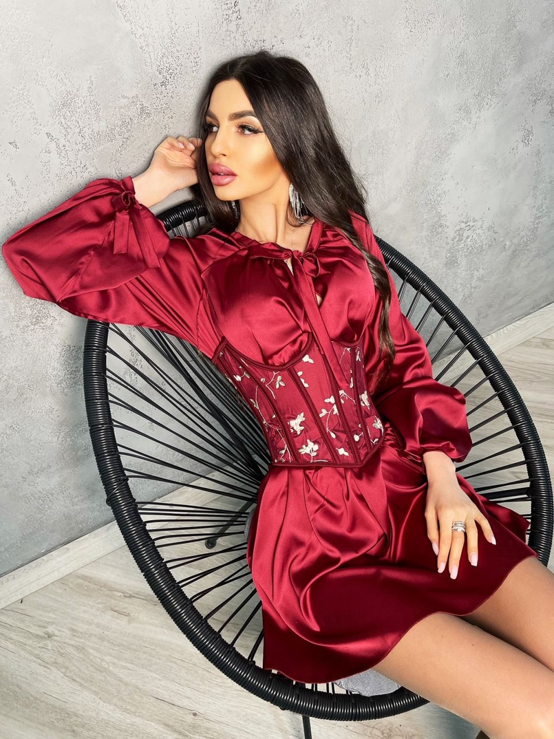 Комплект: шелковое платье на завязках с корсетом  | PUSHKA SHOP