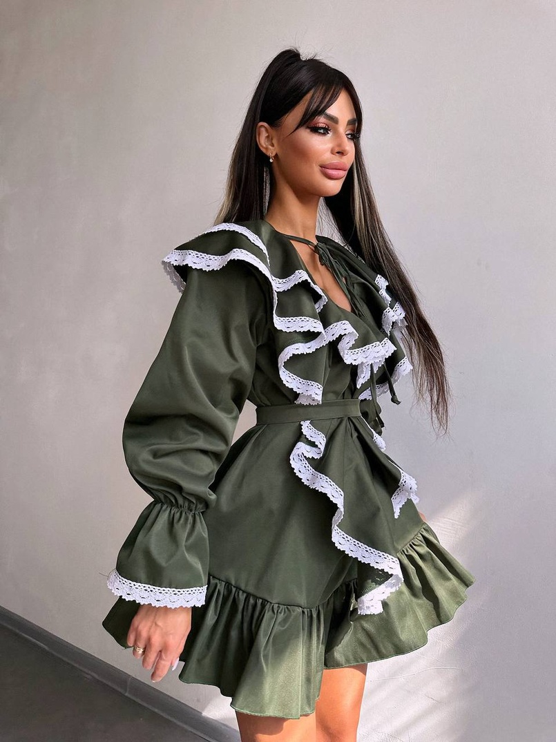 Котонова сукня декорована мереживом    | PUSHKA SHOP