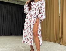 Цветочное платье-миди с разрезом  | PUSHKA SHOP