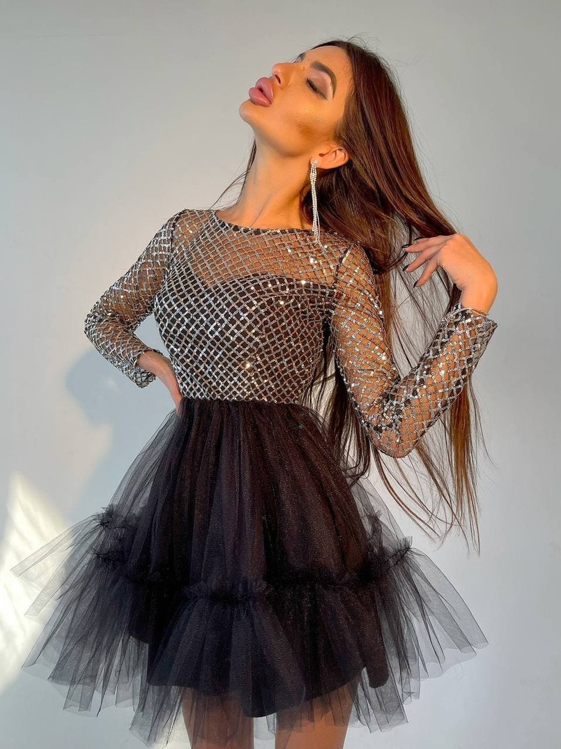 Платье с блестящим верхом и пышной фатиновой юбкой  | PUSHKA SHOP