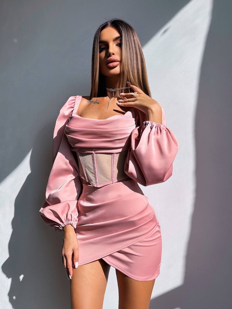 Комплект: корсет, декорований стразами   + спідниця міні з драпіруванням  | PUSHKA SHOP