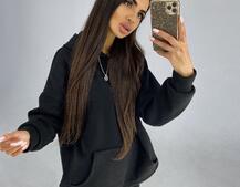 Черный oversize костюм с худи и расклешенными брюками Черный oversize костюм с худи и расклешенными брюками | PUSHKA SHOP