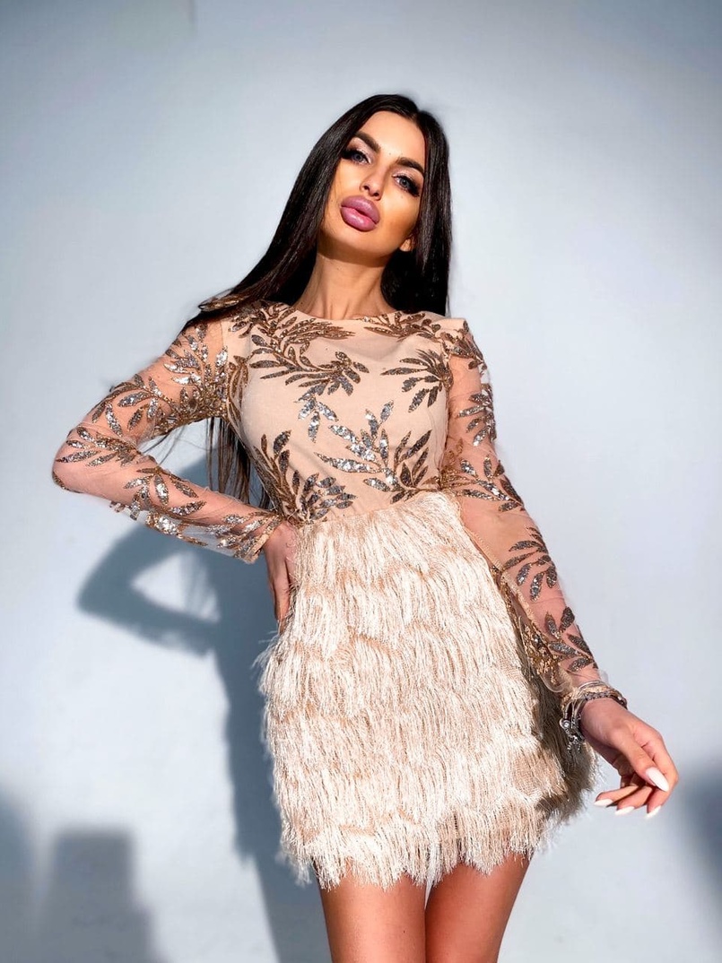 Блестящее платье с пушистой юбочкой  | PUSHKA SHOP